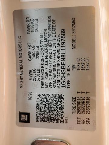 1GCHSBEN8L1197589 - 2020 CHEVROLET COLORADO 白色 照片 12