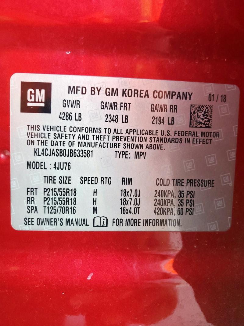 KL4CJASB0JB633581 - 2018 BUICK ENCORE PREFERRED Բորդո լուսանկար 13