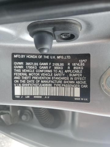 SHHFK7H27JU408080 - 2018 HONDA CIVIC LX SILVER photo 12