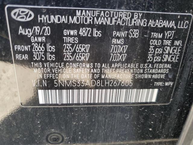 5NMS33AD8LH267605 - 2020 HYUNDAI SANTA FE SEL BLACK photo 13