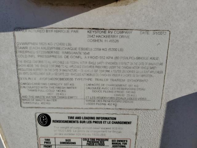 4YDF34029CB630535 - 2012 CAMPER KEYSTONE 双色 照片 10