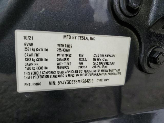 5YJYGDEE8MF284219 - 2021 TESLA MODEL Y Темно-сірий фото 13
