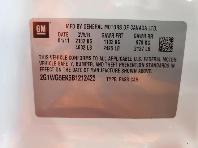 2G1WG5EK5B1212423 - 2011 CHEVROLET IMPALA LT WHITE photo 12