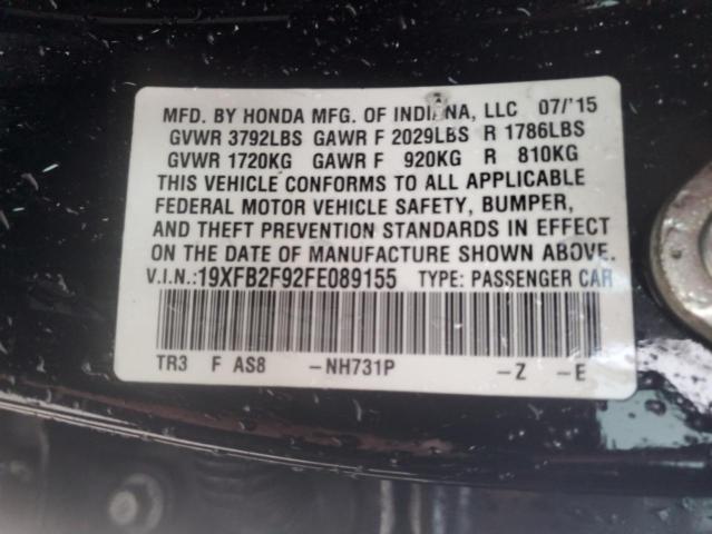 19XFB2F92FE089155 - 2015 HONDA CIVIC EXL შავი ფოტო 12