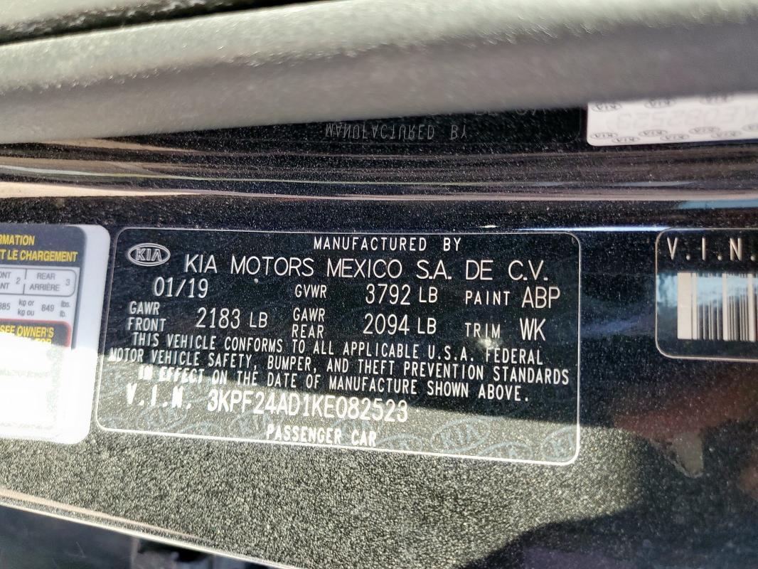 3KPF24AD1KE082523 - 2019 KIA FORTE FE 黑色 照片 12