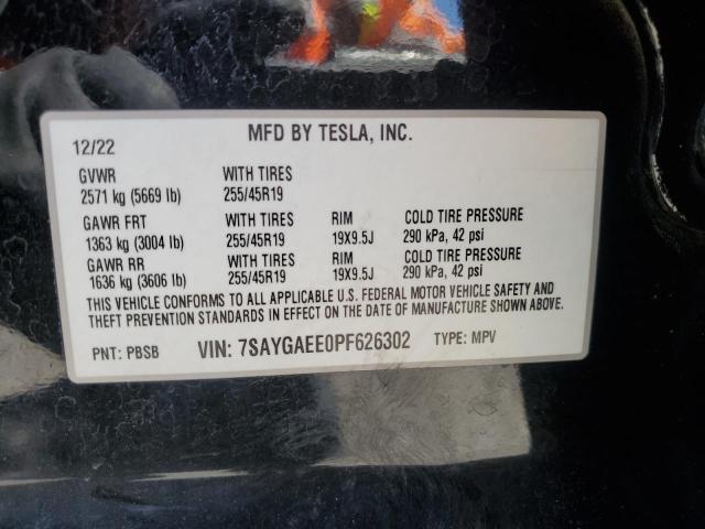 7SAYGAEE0PF626302 - 2023 TESLA MODEL Y შავი ფოტო 21