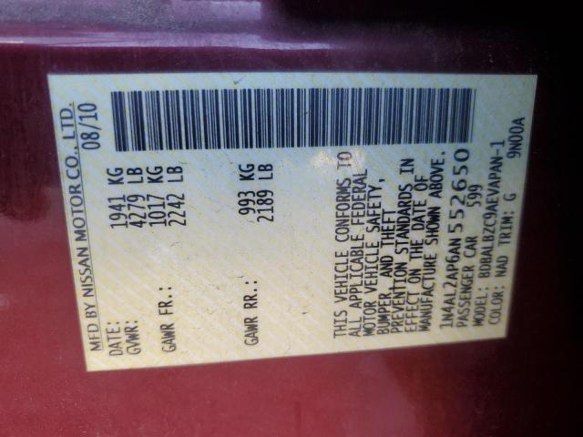 1N4AL2AP6AN552650 - 2010 NISSAN ALTIMA BASE BURGUNDY photo 12