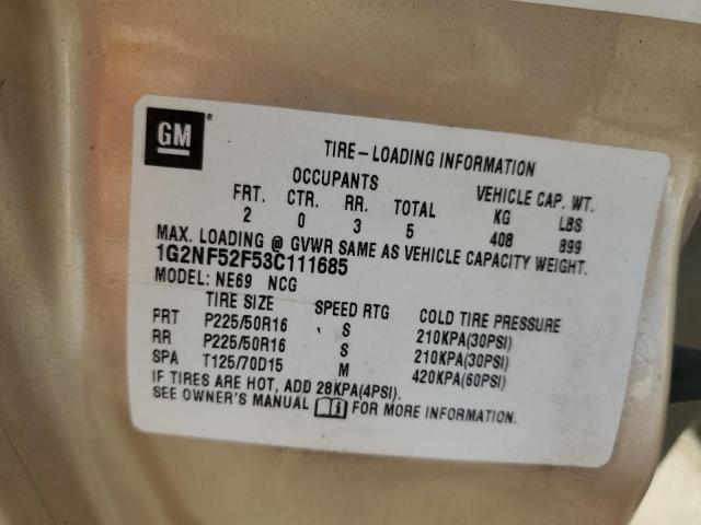 1G2NF52F53C111685 - 2003 PONTIAC GRAND AM SE1 Złoty zdjęcie 12