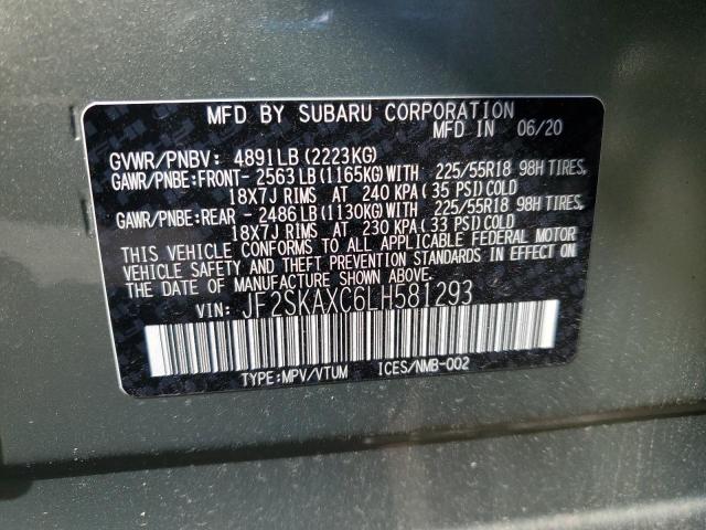 JF2SKAXC6LH581293 - 2020 SUBARU FORESTER TOURING GREEN photo 12
