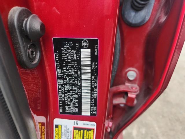 4T1C11AKXMU600132 - 2021 TOYOTA CAMRY LE MAROON photo 12