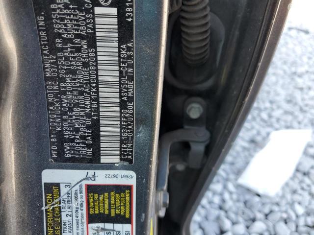 4T1BF1FK4CU082085 - 2012 TOYOTA CAMRY BASE Gris foto 12