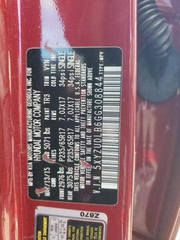 5XYZUDLB6GG308844 - 2016 HYUNDAI SANTA FE S 红色 照片 13