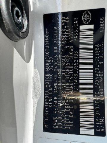 4T1C11AK6LU352136 - 2020 TOYOTA CAMRY LE WHITE photo 10