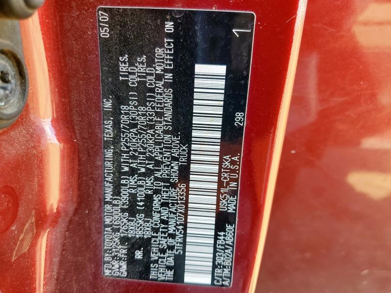 5TFRV54107X013356 - 2007 TOYOTA TUNDRA DOUBLE CAB SR5 MAROON photo 13