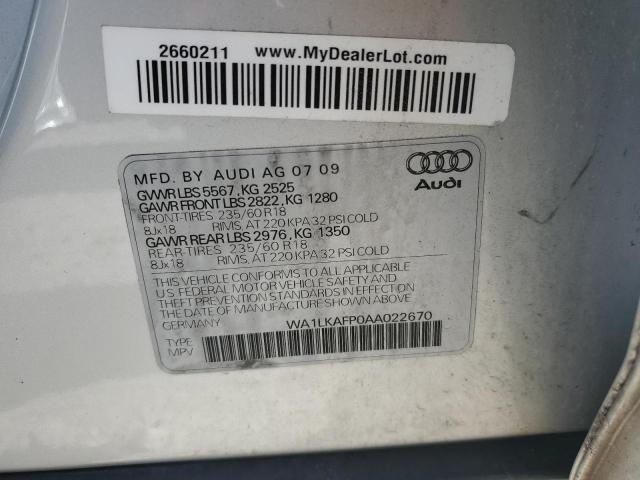 WA1LKAFP0AA022670 - 2010 AUDI Q5 PREMIUM PLUS SILVER photo 13