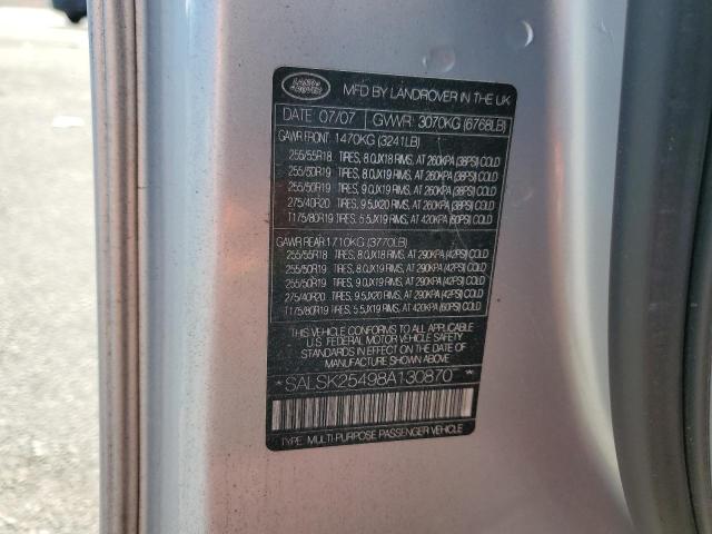 SALSK25498A130870 - 2008 LAND ROVER RANGE ROVE HSE SILVER photo 13
