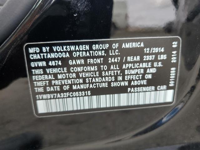 1VWBV7A32FC053315 - 2015 VOLKSWAGEN PASSAT SE BLACK photo 12