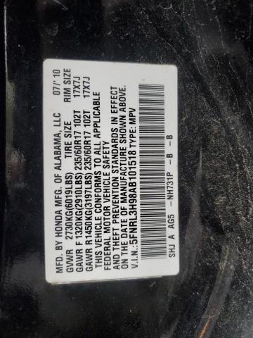 5FNRL3H98AB101518 - 2010 HONDA ODYSSEY TOURING BLACK photo 13