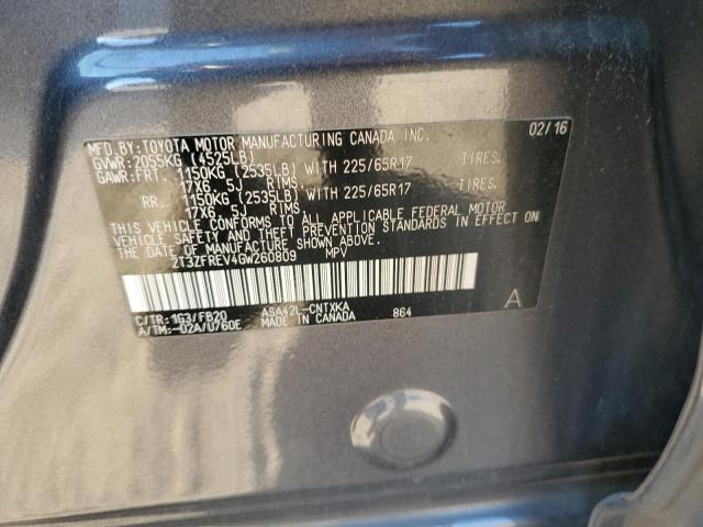 2T3ZFREV4GW260809 - 2016 TOYOTA RAV4 LE CHARCOAL photo 12