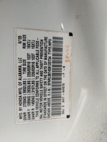 5FNRL38745B120734 - 2005 HONDA ODYSSEY EXL WHITE photo 13