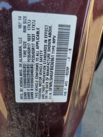 5FNRL5H65FB036961 - 2015 HONDA ODYSSEY EXL MAROON photo 14