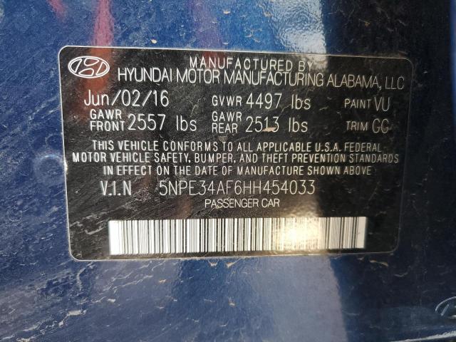5NPE34AF6HH454033 - 2017 HYUNDAI SONATA SPORT BLUE photo 12