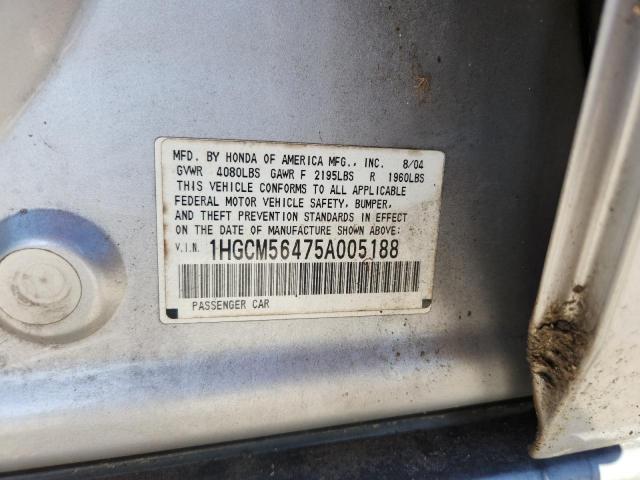1HGCM56475A005188 - 2005 HONDA ACCORD LX SILVER photo 12