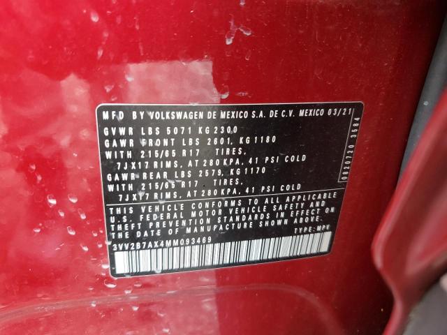 3VV2B7AX4MM093469 - 2021 VOLKSWAGEN TIGUAN SE Rot Foto 13