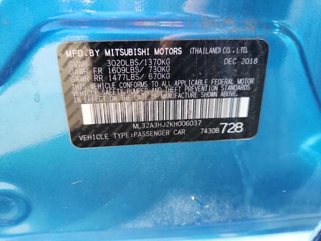 ML32A3HJ2KH006037 - 2019 MITSUBISHI MIRAGE ES BLUE photo 12