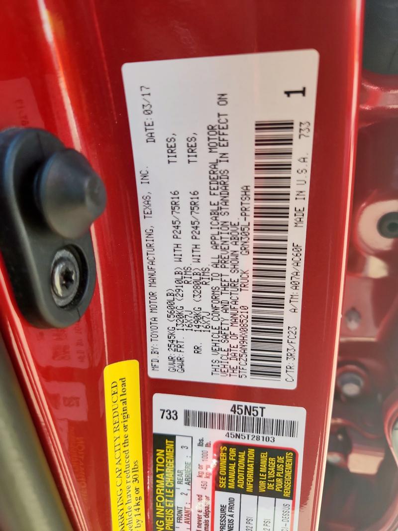 5TFCZ5AN9HX085210 - 2017 TOYOTA TACOMA DOUBLE CAB Kırmızı fotoğraf 22