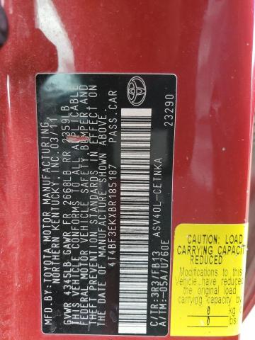 4T4BF3EKXBR185187 - 2011 TOYOTA CAMRY BASE RED photo 13