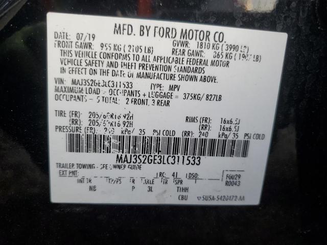 MAJ3S2GE3LC311533 - 2020 FORD ECOSPORT SE შავი ფოტო 14