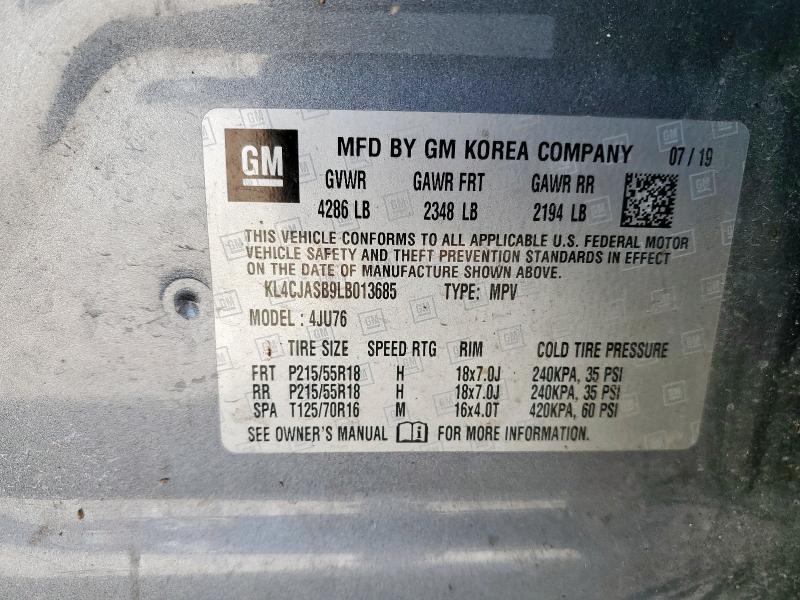 KL4CJASB9LB013685 - 2020 BUICK ENCORE PREFERRED GRAY photo 13