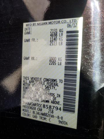 1N4AA5AP7CC858794 - 2012 NISSAN MAXIMA S PURPLE photo 12