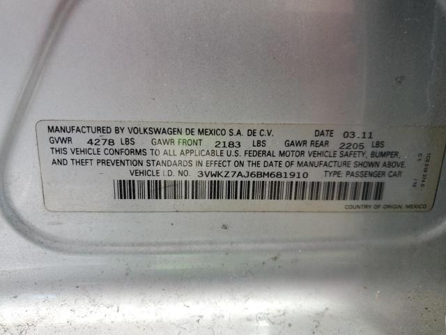 3VWKZ7AJ6BM681910 - 2011 VOLKSWAGEN JETTA S SILVER photo 12
