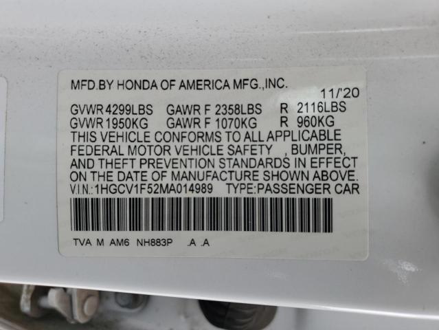 1HGCV1F52MA014989 - 2021 HONDA ACCORD EXL 白色 照片 13