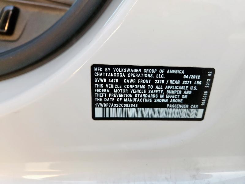 1VWBP7A32CC082643 - 2012 VOLKSWAGEN PASSAT SE Білий фото 13