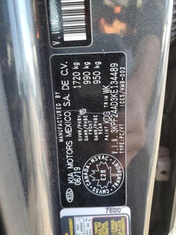 3KPF24AD3KE134489 - 2019 KIA FORTE FE Сірий фото 12