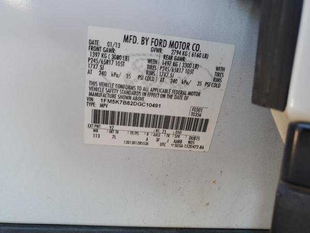 1FM5K7B82DGC10491 - 2013 FORD EXPLORER WHITE photo 13