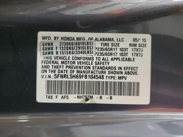 5FNRL5H69FB104548 - 2015 HONDA ODYSSEY EXL GRAY photo 13