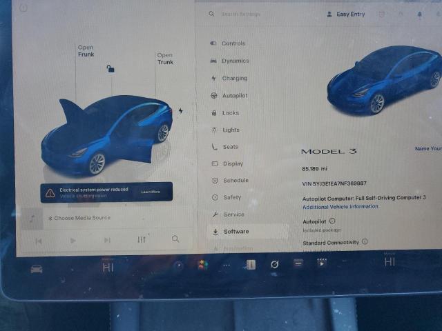 5YJ3E1EA7NF369887 - 2022 TESLA MODEL 3 BLUE photo 9