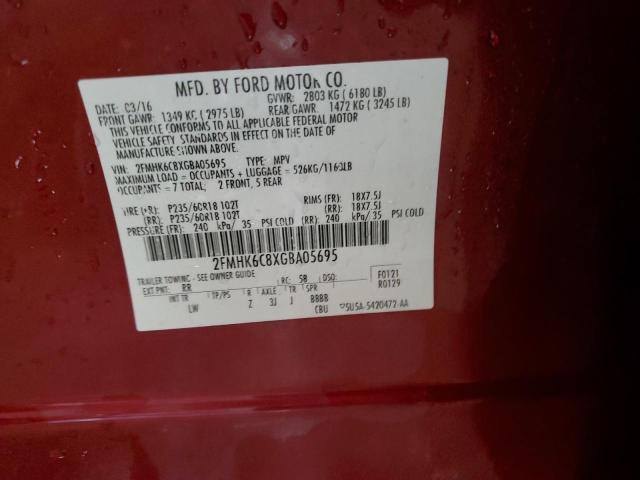 2FMHK6C8XGBA05695 - 2016 FORD FLEX SEL RED photo 13