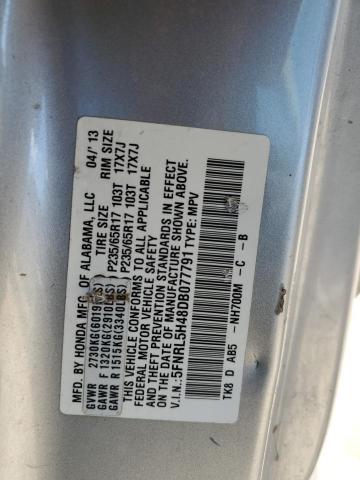 5FNRL5H48DB077791 - 2013 HONDA ODYSSEY EX SILVER photo 12