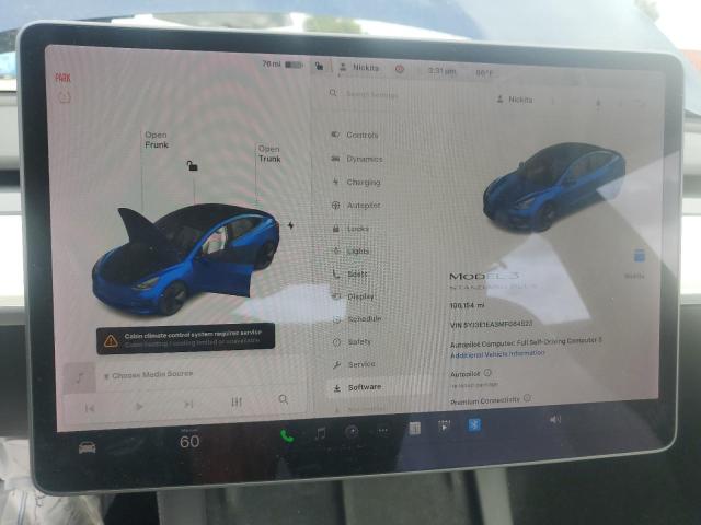 5YJ3E1EA3MF084523 - 2021 TESLA MODEL 3 BLUE photo 9