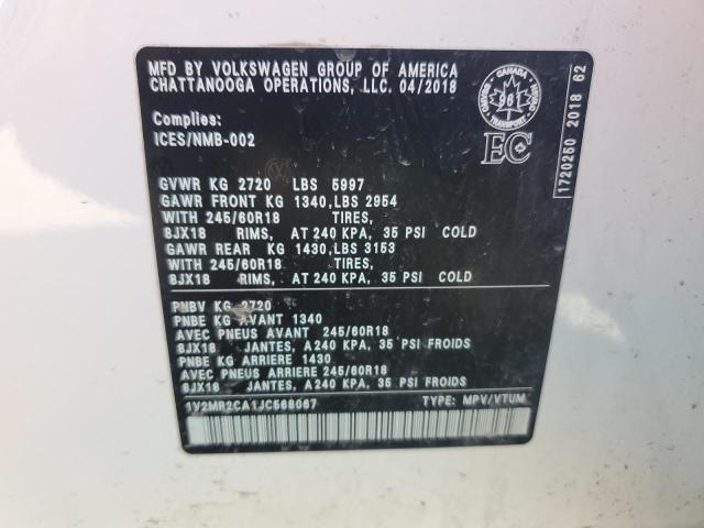 1V2MR2CA1JC568067 - 2018 VOLKSWAGEN ATLAS SEL Ağ foto 12