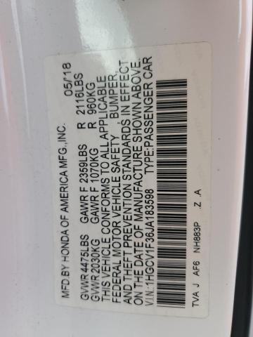 1HGCV1F36JA183598 - 2018 HONDA ACCORD SPORT Ақ фото 12