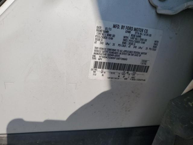 1FM5K7D85FGB72660 - 2015 FORD EXPLORER XLT WHITE photo 13