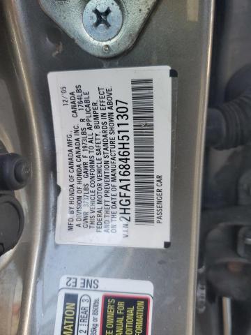 2HGFA16846H511307 - 2006 HONDA CIVIC EX GRAY photo 12