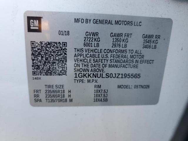 1GKKNULS0JZ195565 - 2018 GMC ACADIA SLT-1 Սպիտակ լուսանկար 13