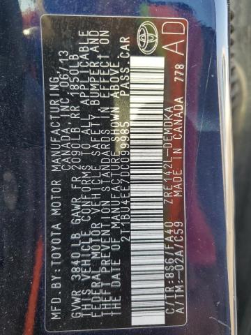 2T1BU4EE7DC099985 - 2013 TOYOTA COROLLA BASE ლურჯი ფოტო 12